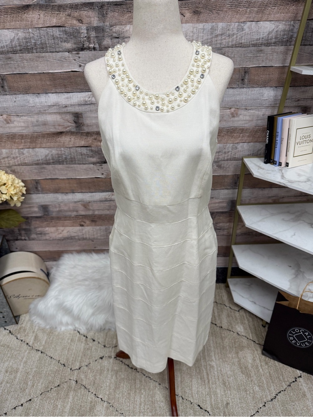 Jessica Howard White Pearl-Embellished Midi Dress